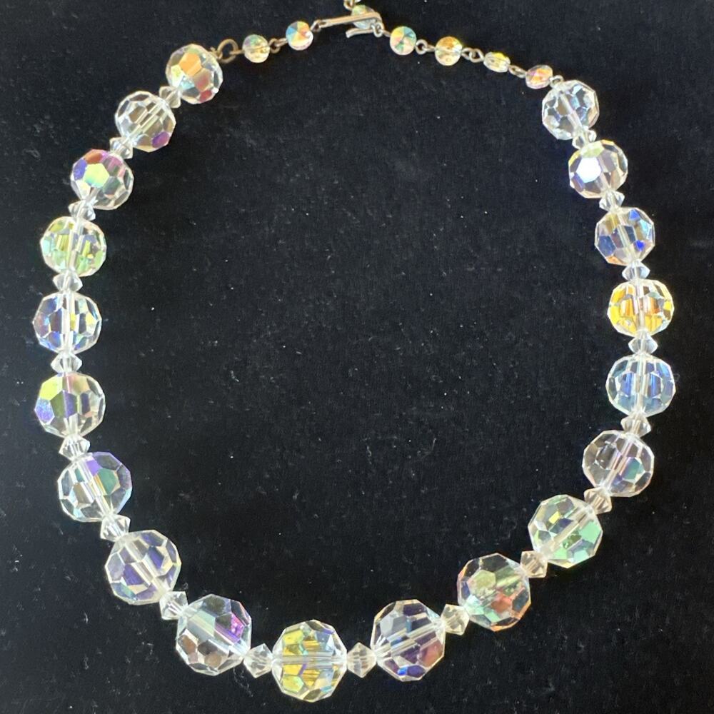 Vtg Crystal Necklace Aurora Borealis Adjustable 3 1/4” Beads 16” Collectible - Picture 5 of 7